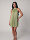 Sage Metallic Pleated Halter Mini Dress