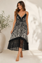 Monochrome Abstract Ruffle Maxi Dress