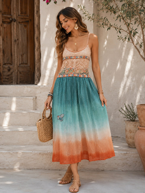 Sunset Ombre Embellished Maxi Dress
