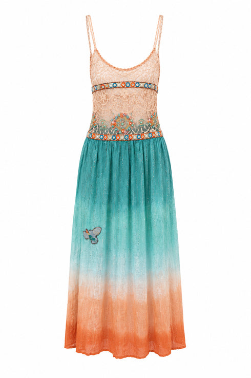 Sunset Ombre Embellished Maxi Dress